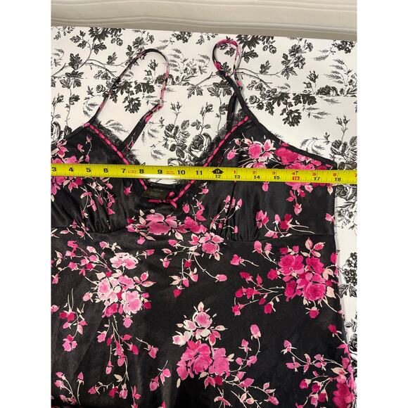 APT 9 Y2K Babydoll Satin Floral Lace Ruffle Hem Mini Dress Women's Size L Black - Picture 9 of 11